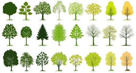 Pixel Art Tree Collection: Green And Yellow Foliage Illustrations