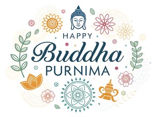 Naklejka premium happy buddha purnima festive card with stylish typography,greeting,illustration