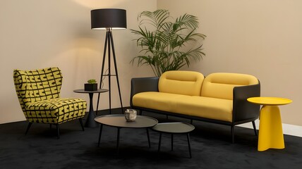Bold Black and Yellow Living Room with a Modern Touch