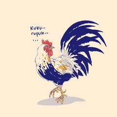 Chickens, hen, rooster sketch on vintage style isolated on background vector illustration.
