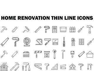 Home Renovation Icons – Repair, Construction, Tools, Remodeling, Thin Line Vector Set