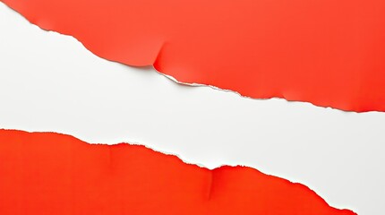 Two pieces of ripped red paper exposing white background space