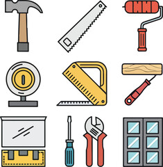 Home Renovation Icons – Repair, Construction, Tools, Remodeling, Thin Line Vector Set