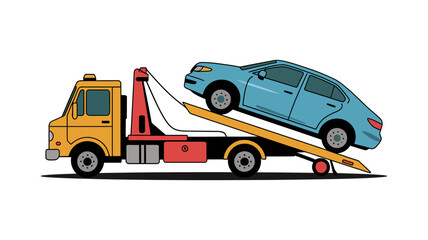 Fototapeta premium Tow Truck Towing a Car: An illustration of a tow truck in action, with a car being towed onto its flatbed, conveying a sense of roadside assistance and vehicle recovery.