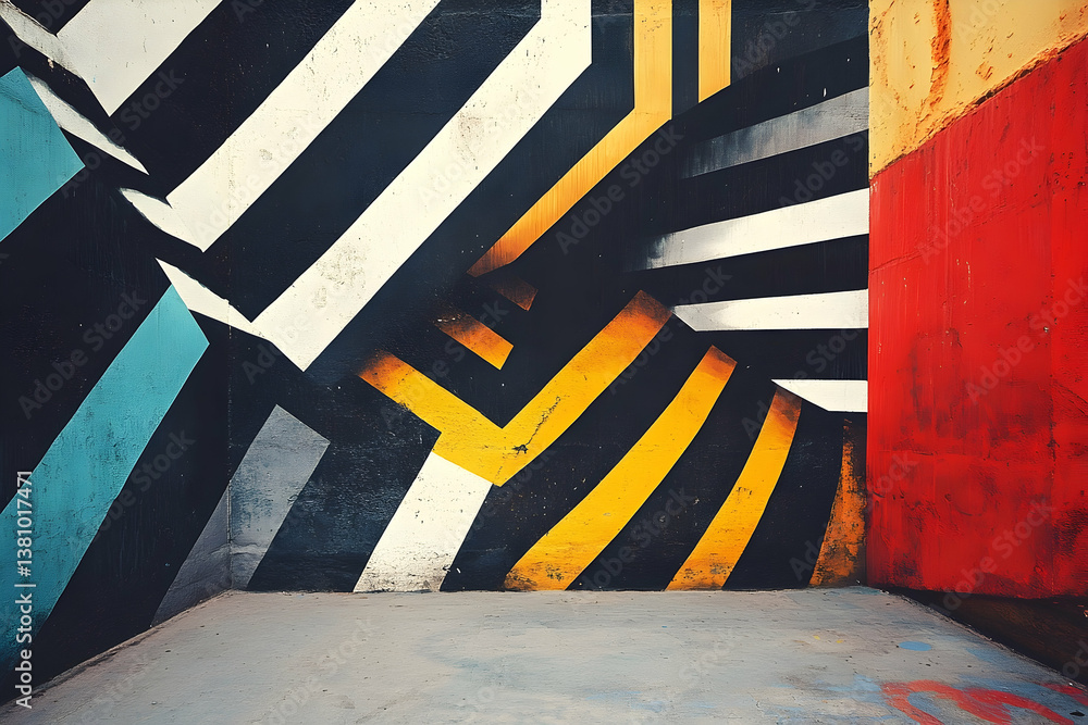 Poster abstract geometric patterns composed on a colored urban surface
