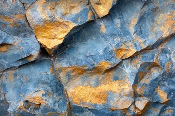 Vibrant blue and gold rock texture with sharp edges and natural patterns