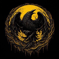 Powerful Raven Design with Intricate Details