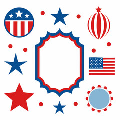 Fototapeta premium Independence Day graphic elements featuring detailed stars and stripes borders. Ideal for web graphics, flyers, and creative prints. 
