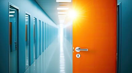 Mysterious blurred doorway in modern office corridor contemporary workspace abstract view imagery