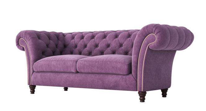 Luxurious purple chesterfield sofa isolated on transparent background