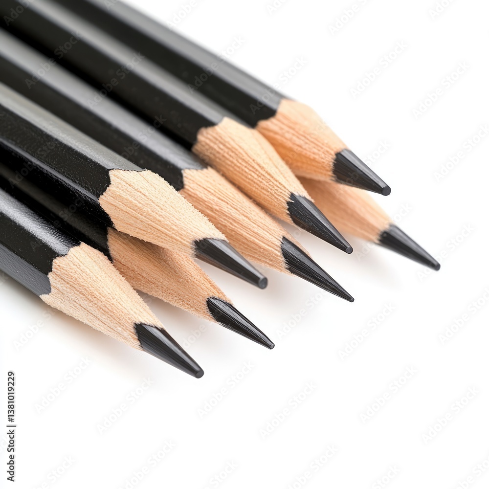 Poster artistic presentation of sharpened pencils on white background hyperrealistic photography studio set
