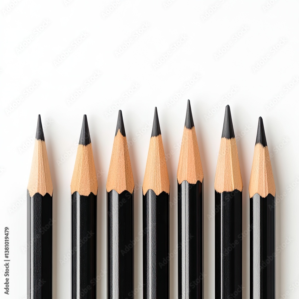 Poster artistic workspace minimalist pencil row display in a clean professional studio