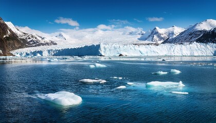 glacier and ice floes on icy bay