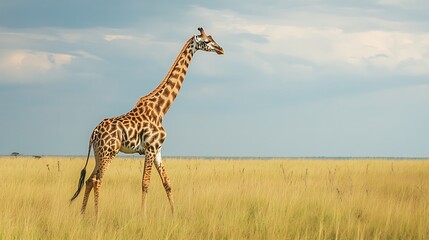 Obraz premium Giraffe in the African Savanna: A Majestic Creature in its Natural Habitat