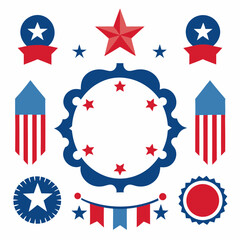 4th of July decorative borders and frames with stars and stripes. Perfect for patriotic designs, invitations, and digital art. High-quality vector set.