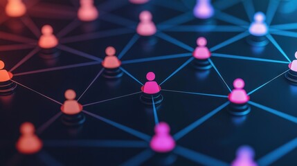 Stakeholder concept. Digital network of colorful user icons connected by lines.