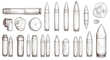 Sepia Illustration of Bullet and Cartridge Collection