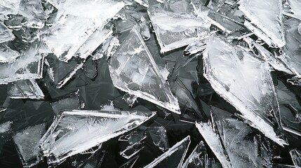 Naklejka premium Shattered ice pieces on dark water