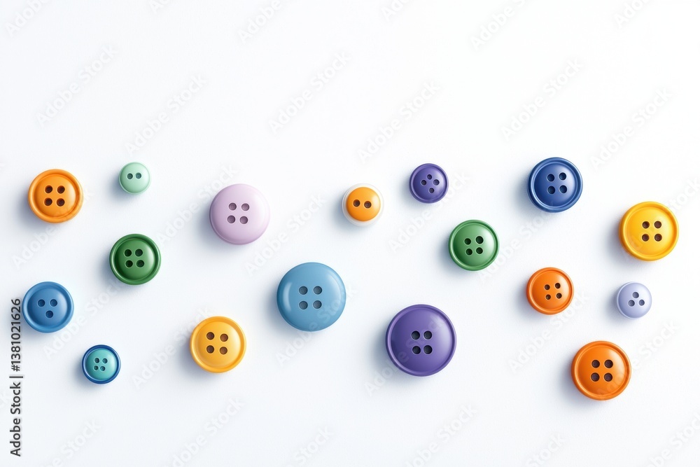 Poster a colorful assortment of buttons arranged in various sizes on a white background, showcasing vibrant