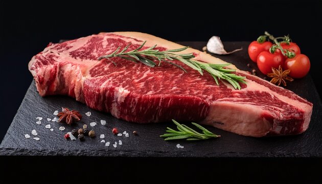marbled beef top blade steak with herbs vegetables and spices black angus