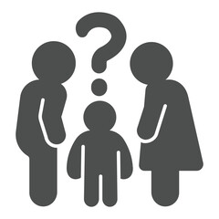 Child question for parents solid icon, family lawyer concept. Vector graphics. Man with woman and child trust problem sign on white background, glyph style icon for mobile or web design.