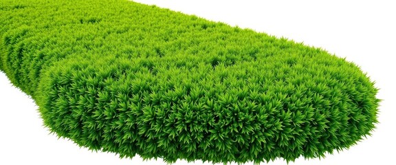 Lush green grass and neatly trimmed hedge, isolated on pure white, vivid, white