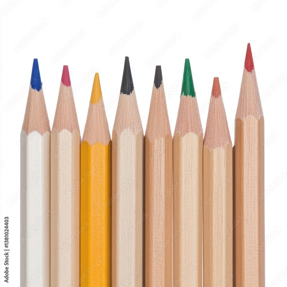 Poster pencil row display art studio high-resolution image creative environment overhead view uniformity co