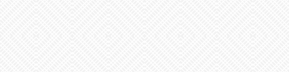 Seamless fashion pattern of squares and lines, geometric white figures for textile and wallpaper. Abstract panoramic ornament on gray background for New Year or wedding cover or postcard.