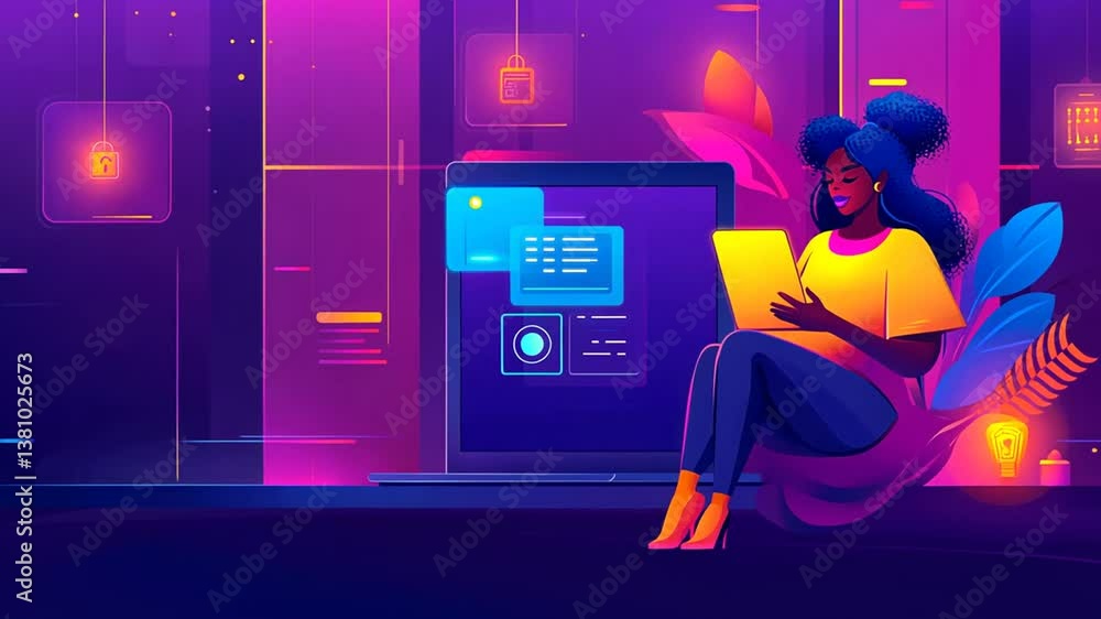 Poster cyber scam awareness featuring hacker engaging with mobile device generative ai