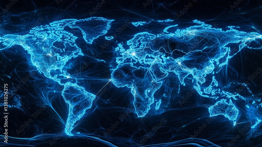 Poster dynamic digital world map visualization global insights technology graphics digital environment aeri