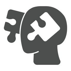 Puzzle pieces and head solid icon, family lawyer concept. Vector graphics. Head with puzzle parts, justice sign on white background, glyph style icon for mobile or web design.