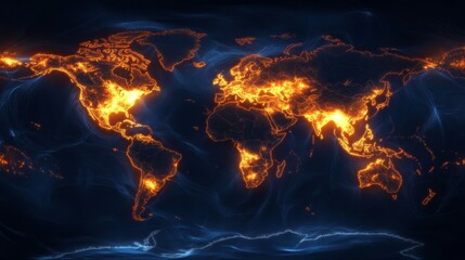 Global heat map visualization earth digital art abstract design dark background climate change concept