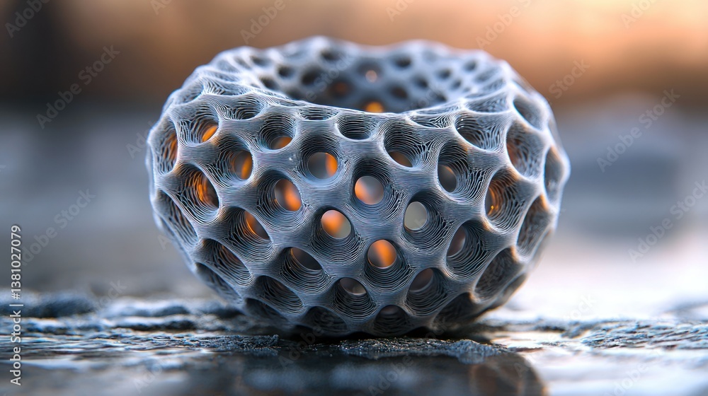 Poster abstract 3d render: intricate cellular sphere