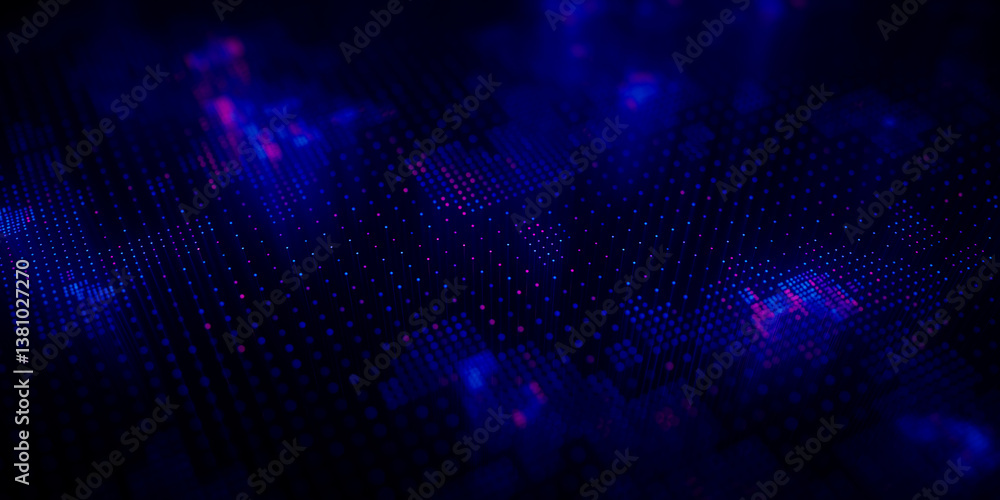 Poster Big Data clusters complex graph. Quantum computing patterns. Cyber space of AI technology neural connections. Futuristic graph. Digital information presentation. 