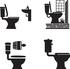 Vector Illustration of Various Toilet and Bathroom Fixtures