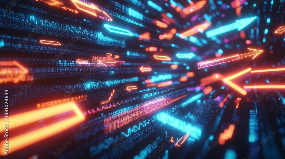 Poster dynamic neon data stream virtual space digital art futuristic environment abstract viewpoint