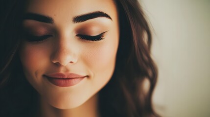 Naklejka premium Alluring Brunette Beauty with Soft Makeup and Captivating Gaze