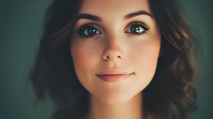 Naklejka premium Captivating Brunette Beauty with Flawless Makeup and Soft Lighting