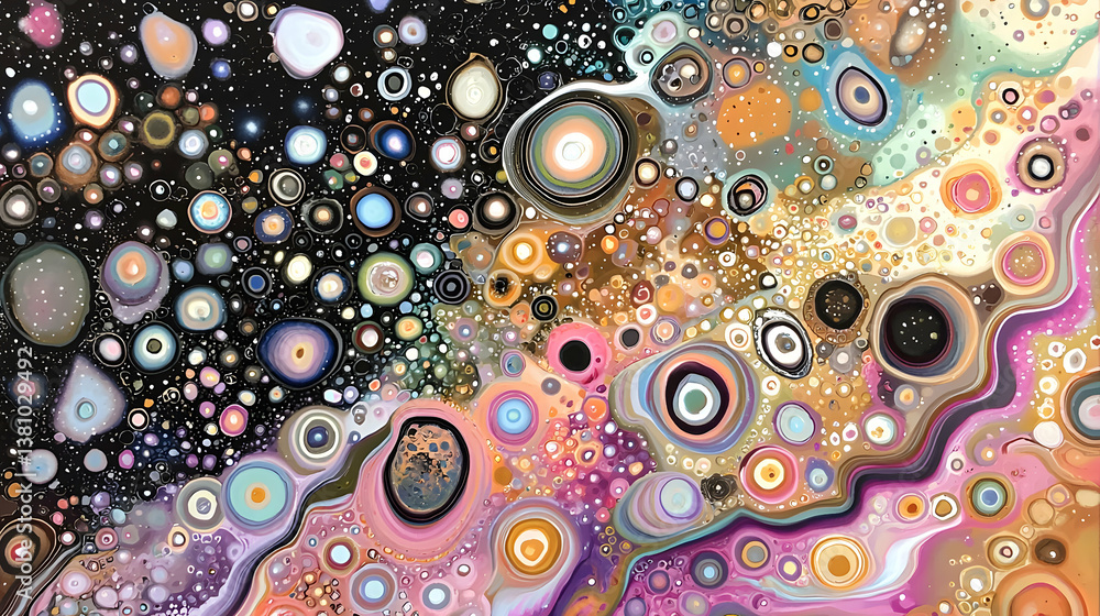 Poster abstract colorful cosmic background with vibrant circles and dots