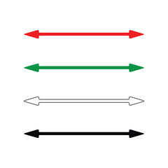 Double headed long arrow icon set. Double ended red green white black long arrow. Vector Formats. Dual sided arrow icon set. Both sided red green black white arrow icon set on white background. 