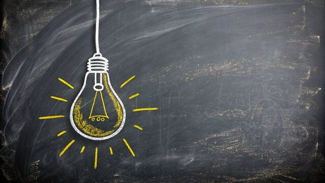 chalk drawn light bulb on chalkboard