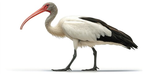 Obraz premium White ibises wander along the shoreline at sunset, showcasing their striking plumage and unique physical features