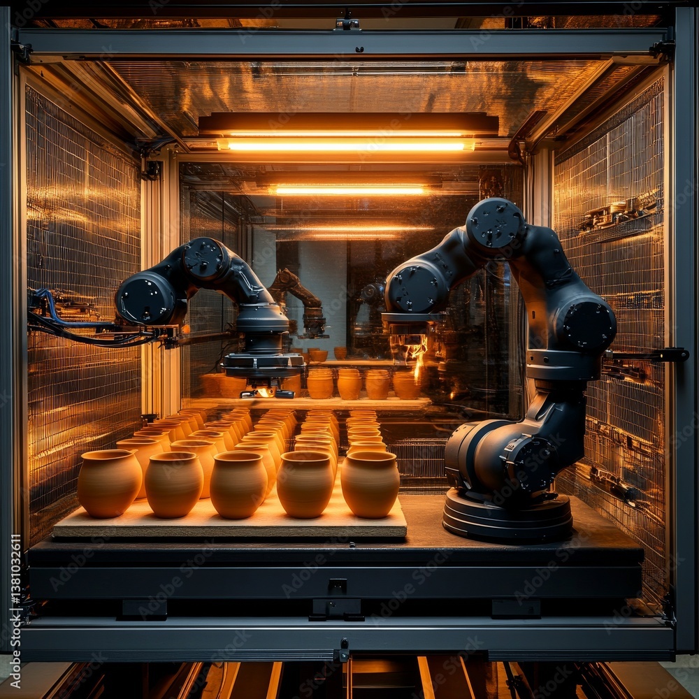 Leinwandbilder automated pottery: robotic arms precisely crafting clay pots in a temperature-controlled industrial 