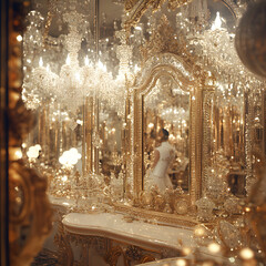 Fototapeta premium Reflections of Opulence: Captivated by Self