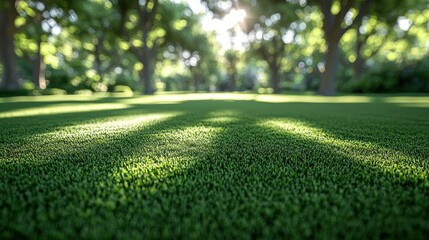 Naklejka premium Sunlit Grassy Meadow in a Lush Green Park