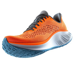 A vibrant orange running shoe designed for speed and comfort, showcasing a breathable knit upper and a dynamic wave-like sole.