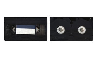 VHS videocassette, mockup with front and back sides on transparent background with blank space for...