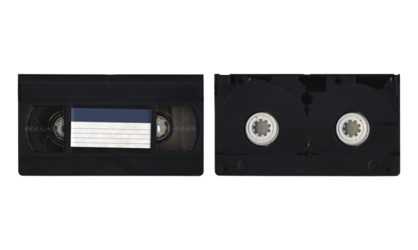 VHS videocassette, mockup with front and back sides on transparent background with blank space for mockup