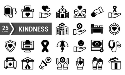 25 Kindness Lineal Fill Icons for Design Projects.
