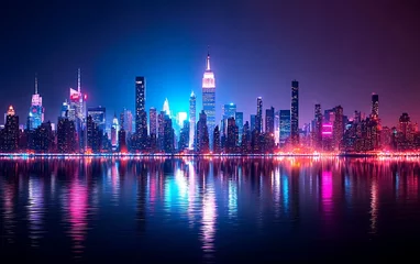 Fotobehang NYC Skyline Night Reflection. © Farelun
